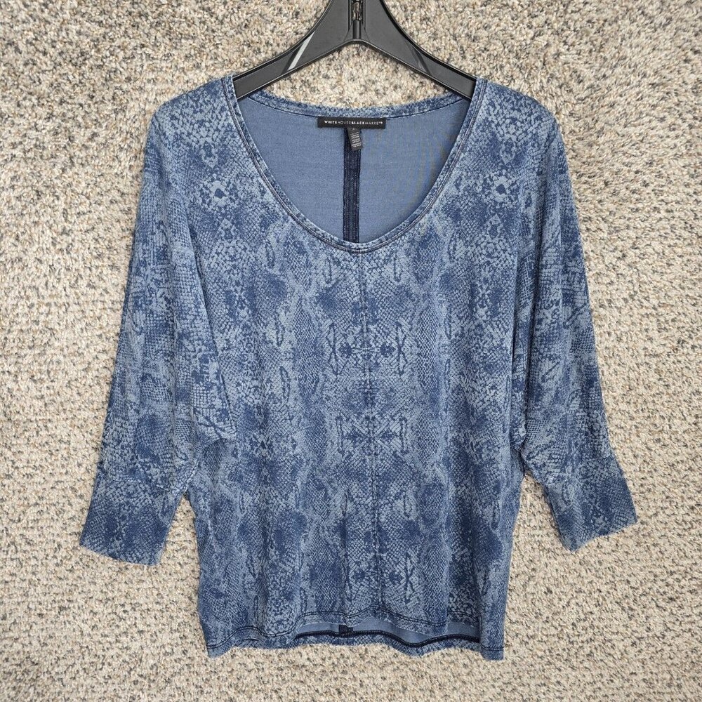 White House Black Market Top Womens Small Blue‎ Snake Print Scoop Neck Dolman